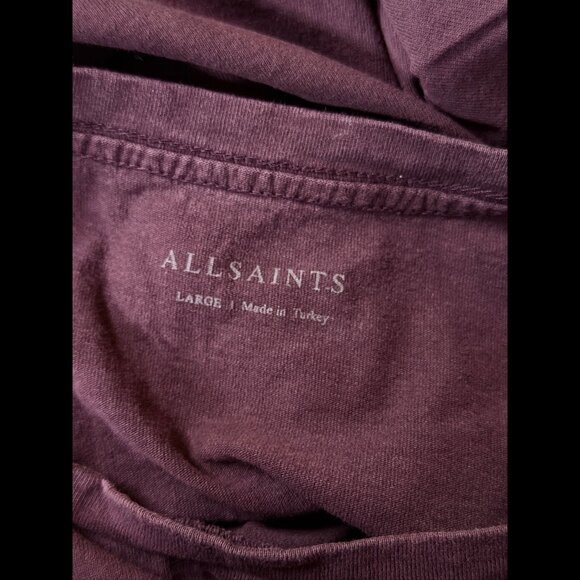 AllSaints T Shirt Large Mens Burgundy Tonic Crewneck Short Sleeve RamSkull Tee - Picture 6 of 7